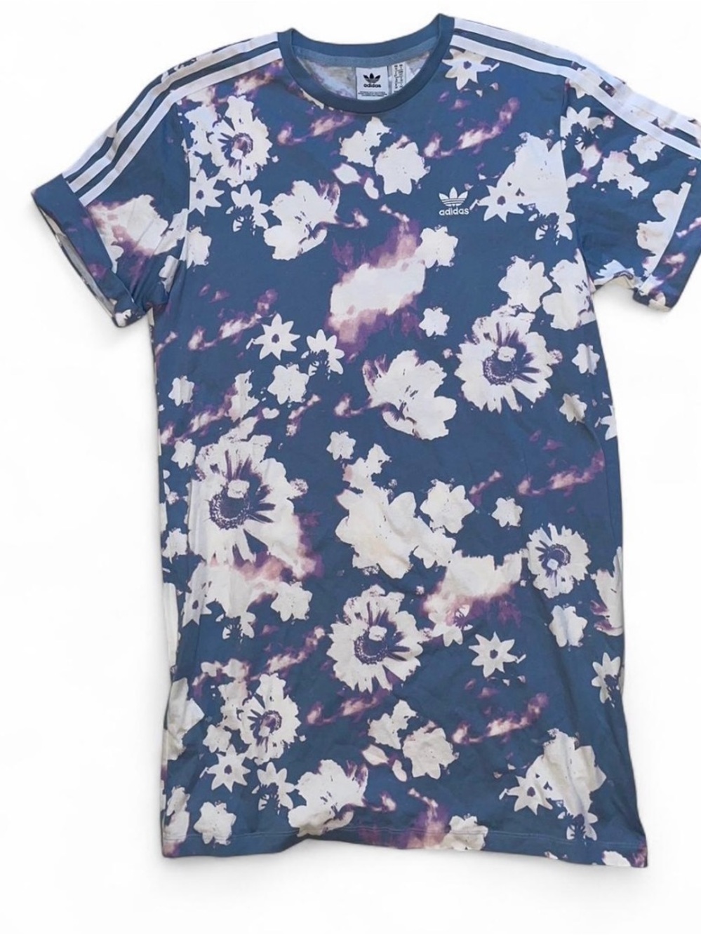 Adidas floral blue white purple shirt dress in size small. Brand new